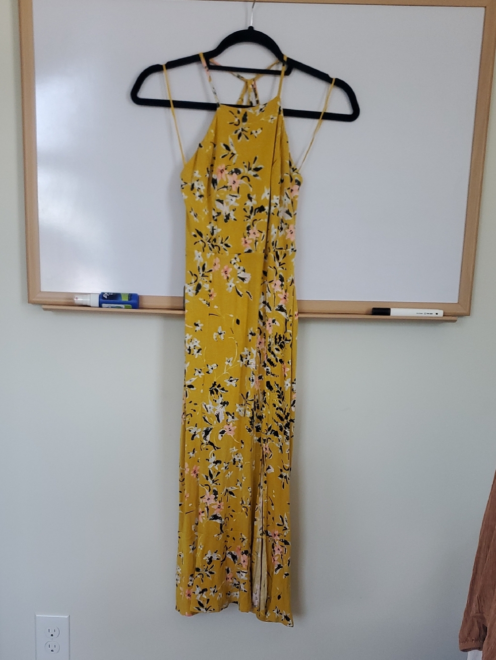 Express Mustard Yellow Floral Halter Maxi Dress